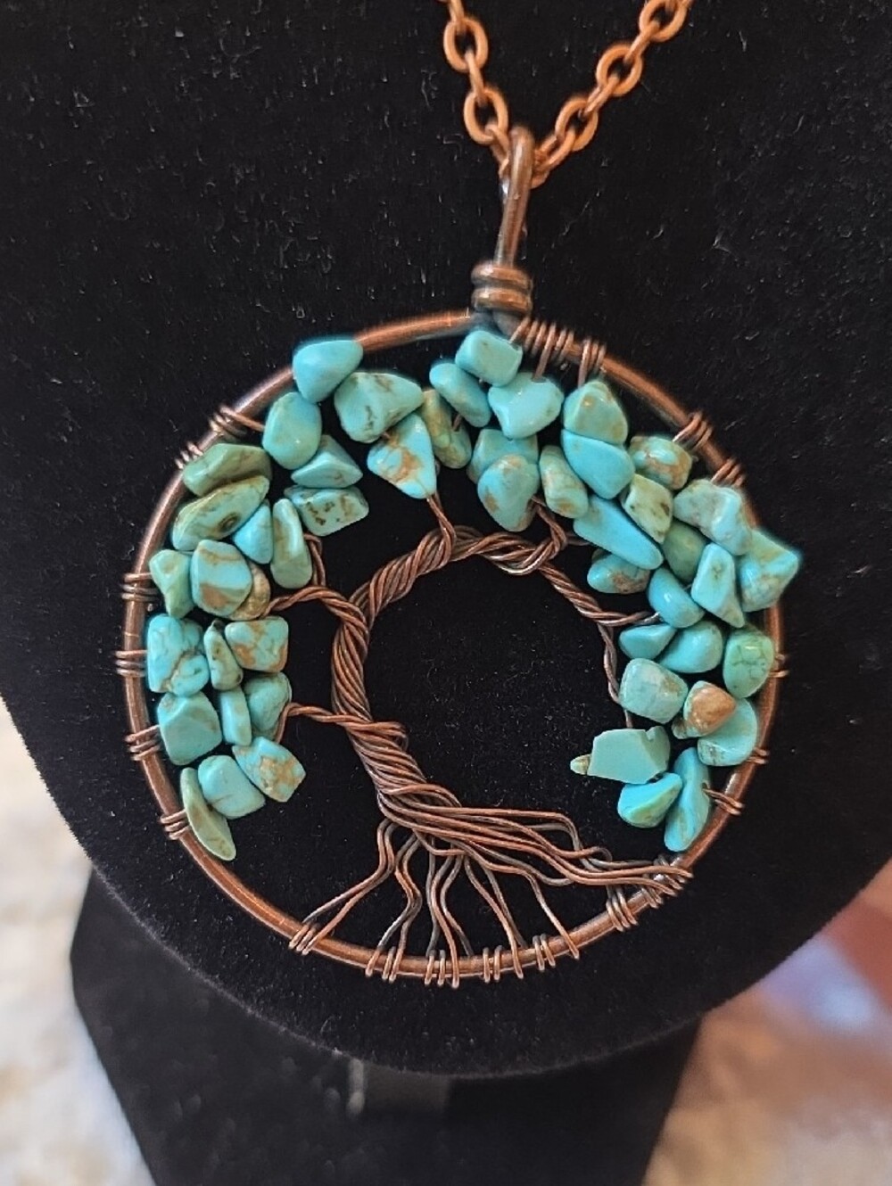 Turquoise Tree of Life Pendant Necklace with Copper Chain - Picture 2 of 5